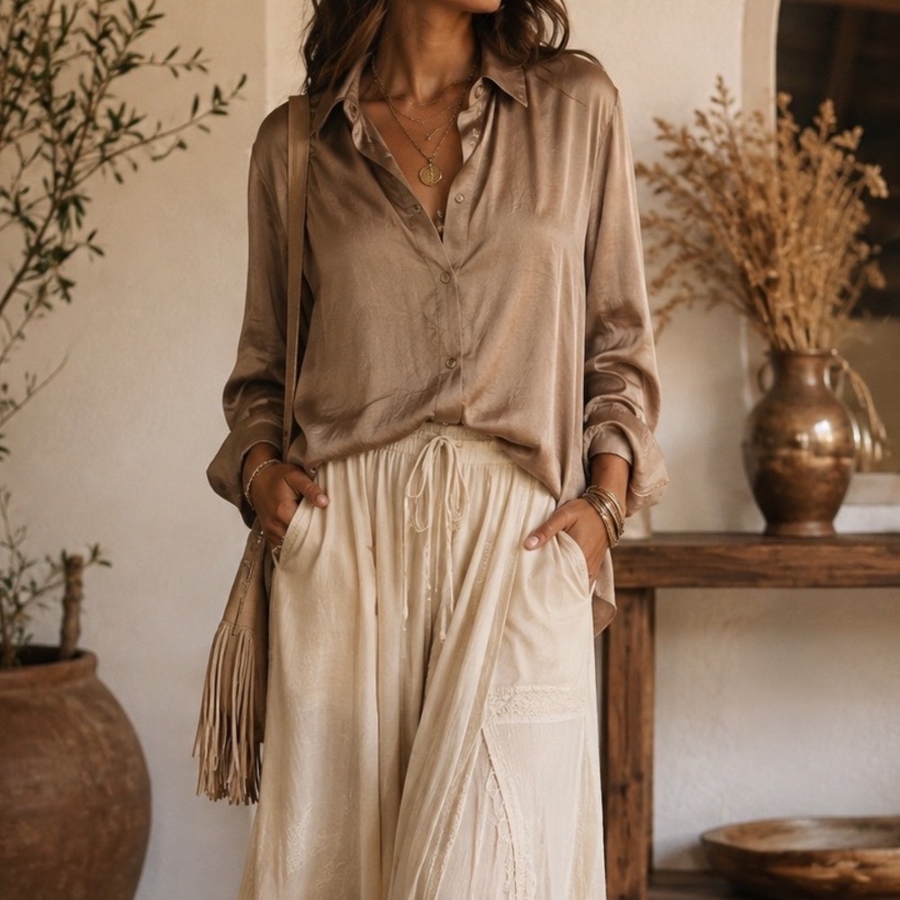 Madewell Bronze Gold Satin Button Down Long Sleeve Blouse Shirt Metallic Top zz